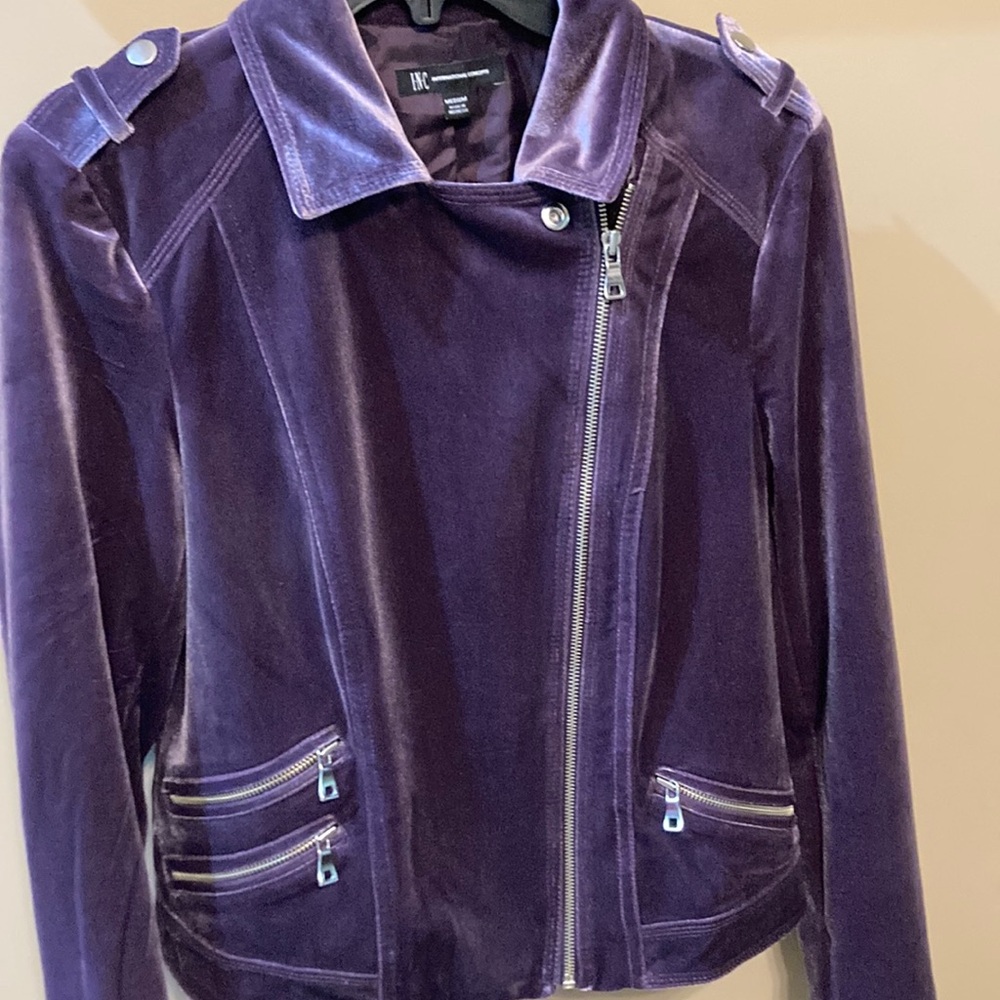 INC International Concepts Purple Bomber Jacket with Asymmetrical Zipper